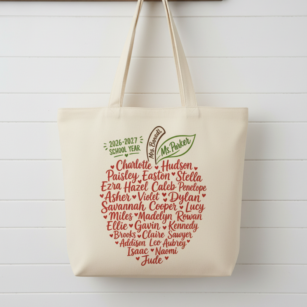 Personalized Teacher Class Name Apple Tote