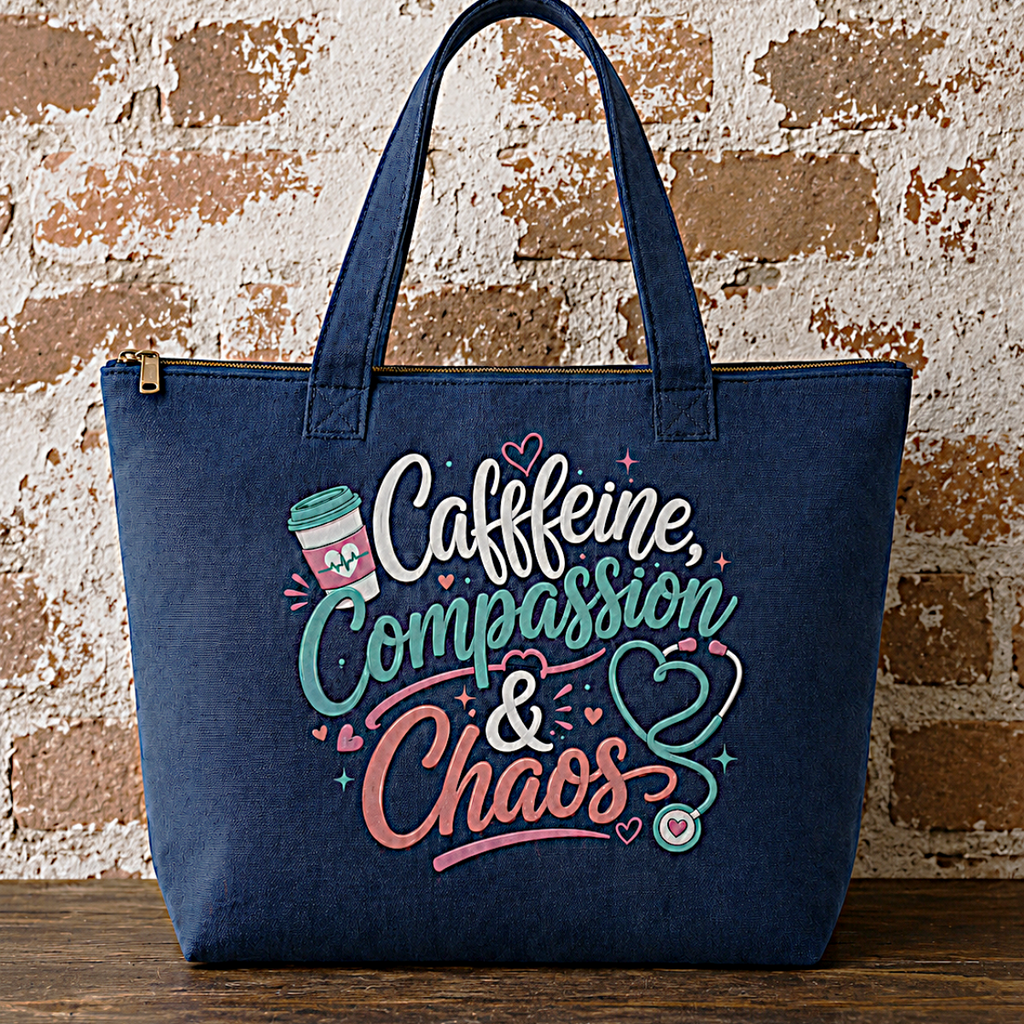 Caffeine Compassion Chaos Nurse Premium Zippered Tote Bag