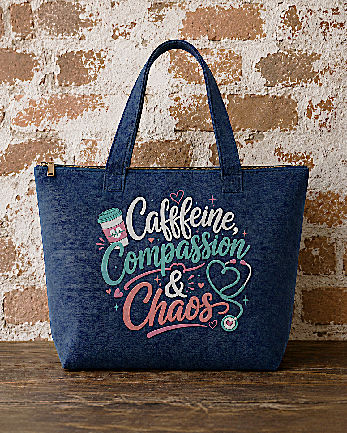 Caffeine Compassion Chaos Nurse Premium Zippered Tote Bag