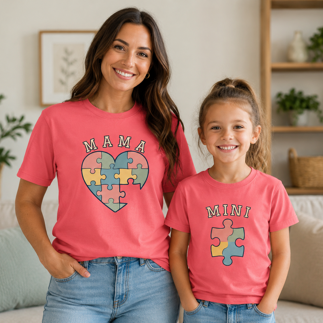Puzzle Heart Mama & Mini Matching Comfort Colors® T-Shirt Set – Adult + Youth