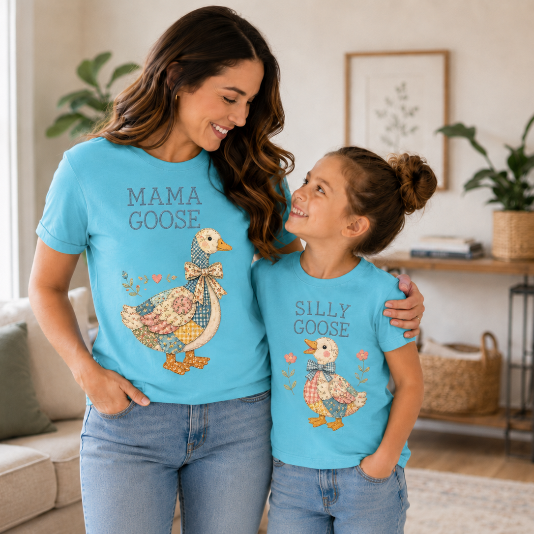 Mama Goose & Silly Goose Matching Comfort Colors® T-Shirt Set – Adult + Youth
